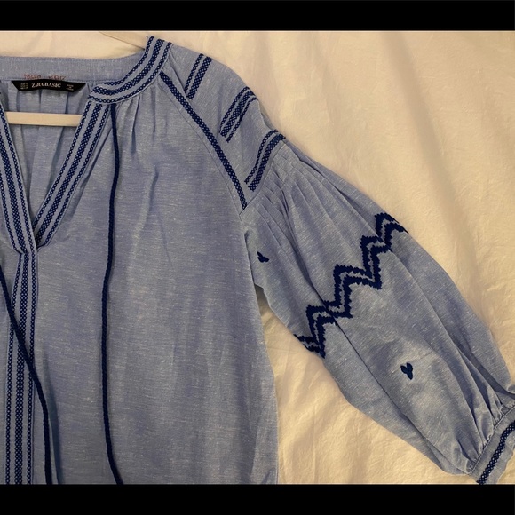 Zara Blue Blouse With Blue Embroider - Picture 2 of 4